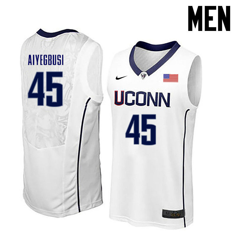 Men Uconn Huskies #45 Omotayo Aiyegbusi College Basketball Jerseys-White